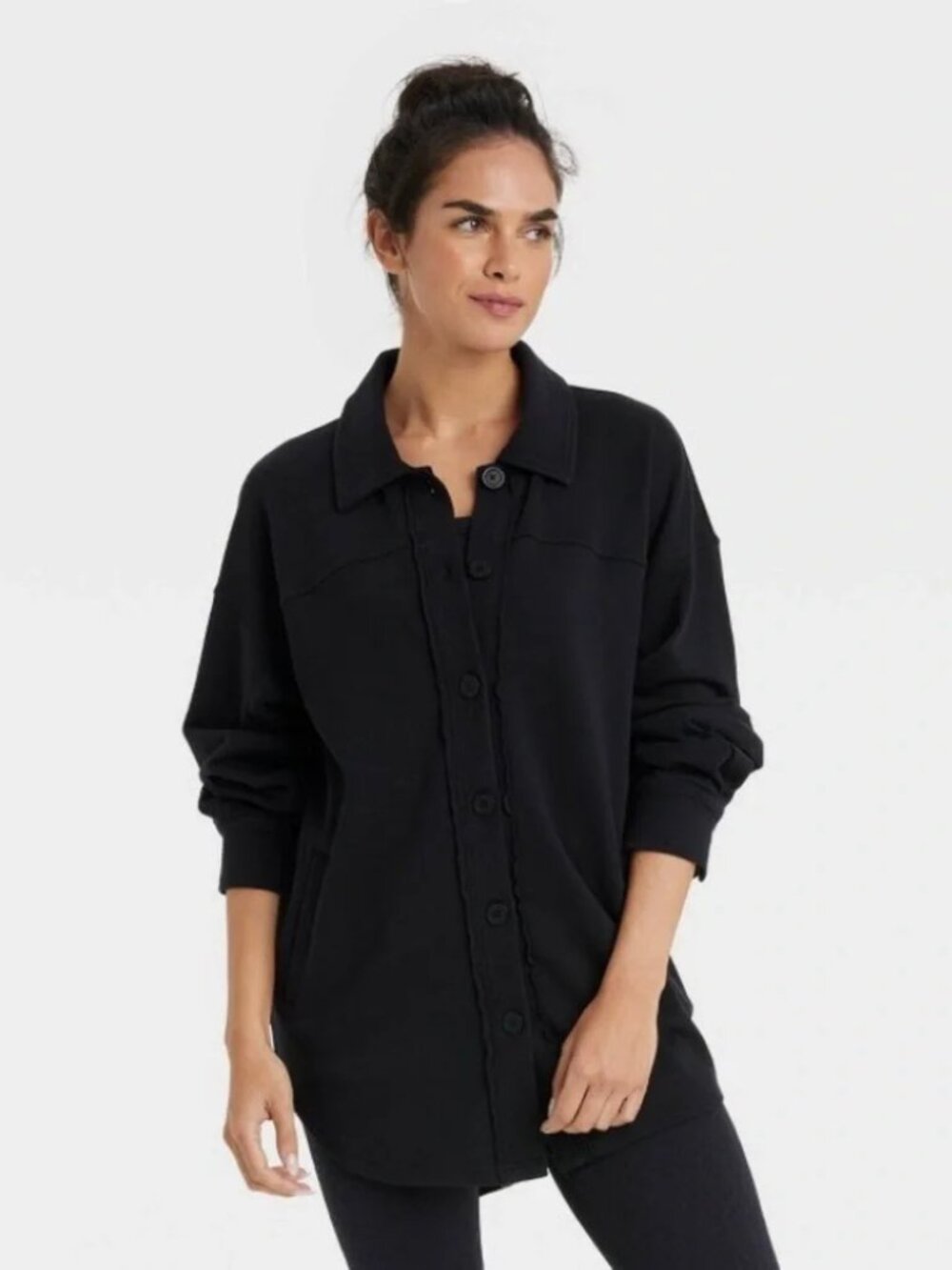 JoyLab black shirt jacket shacket button down oversized medium French Terry